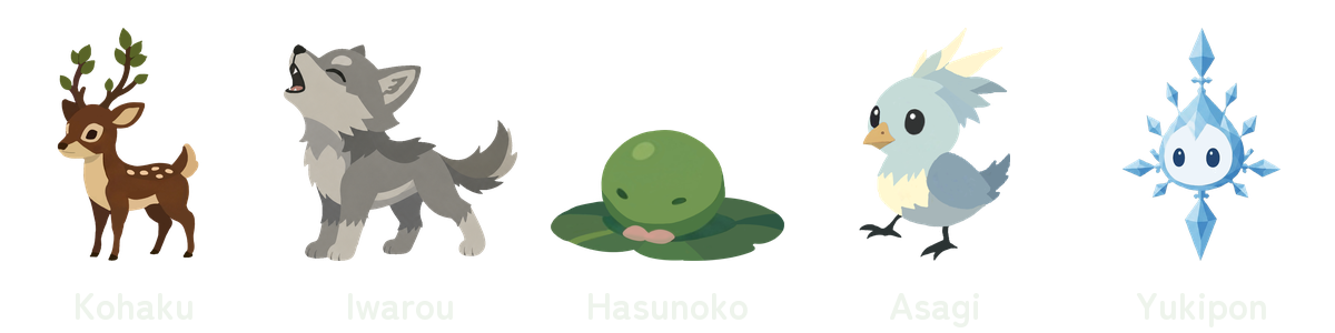 Kohaku, Iwarou, Hasunoko, Asagi and Yukipon